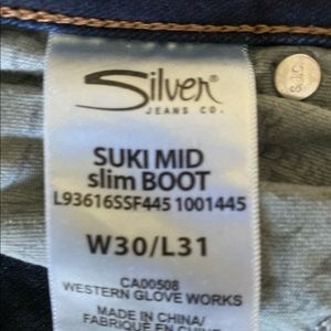 Suki Mid Slim Boot Silver Jeans Size W30 L31